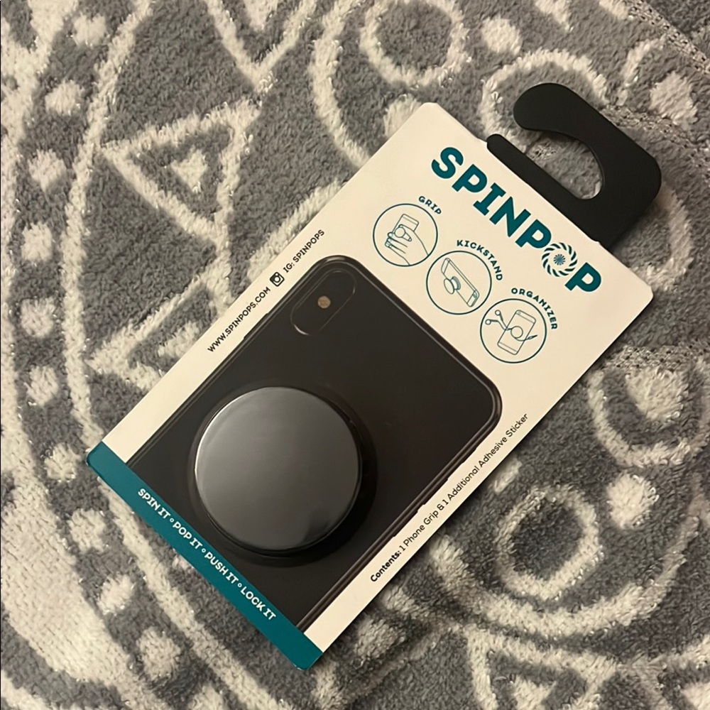 SpinPop Black Phone Grip and Stand NIP Pop Socket